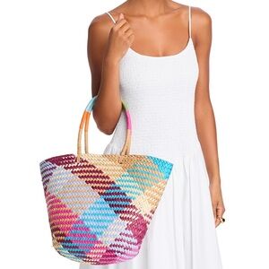 Bloomingdale’s ACQUA Jada Colorful Large Woven Tote Bag